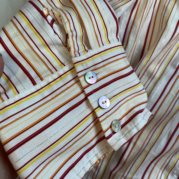 Chicos size 2 (large) striped button up top 3/4 sleeves flip cuff spring casual - Picture 4 of 7